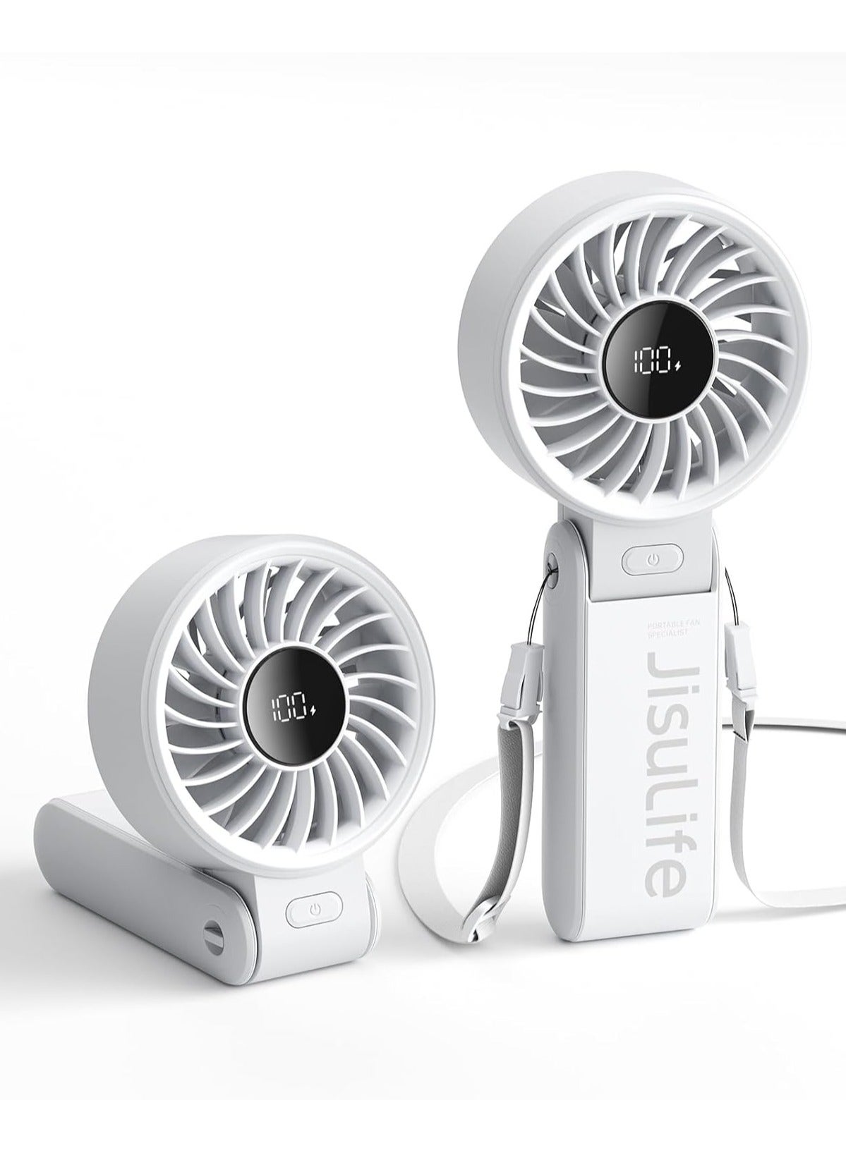 Compare JISULIFE Handheld Fan Life7,2024 Powerful Portable Fan with LED Display,5000mAh,150°Folded,5 Speeds,LanyardUpto19.5Hrs Max Cooling3IN1 HandDeskNeck Fan,Travel Essentials Gifts for Women,Men at KSA Price