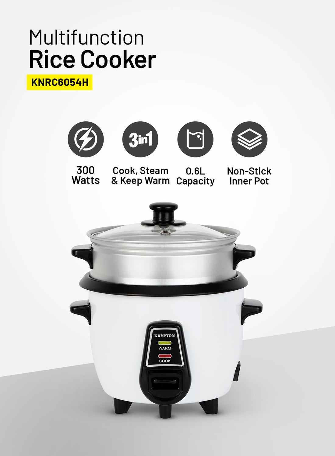 Compare 3 in 1 Electric Rice Cooker With NonStick Inner Pot, Stainless Steel Lid, A Rice Scoop and Measuring Cup, Includes Cook, Steam and Keep Warm Function with Indicator Light Cool Touch Handle with Aluminum Outer Steamer 0.6 L 3 at KSA Price
