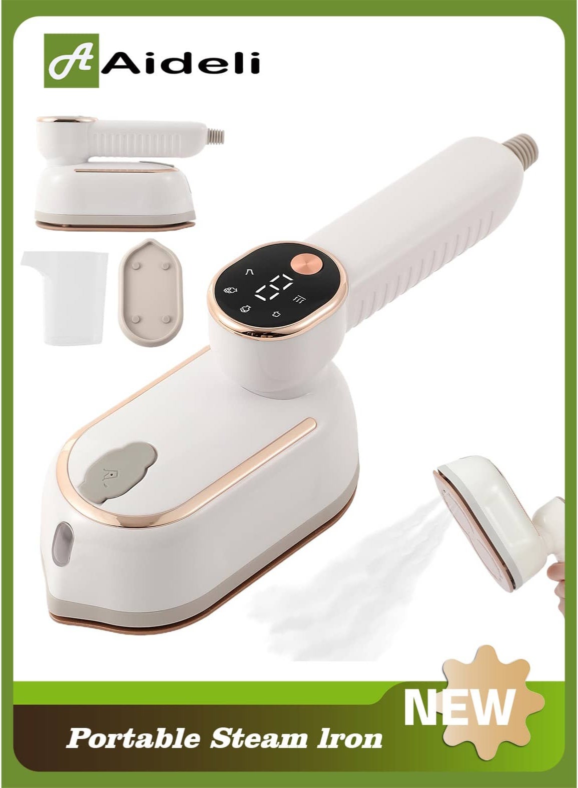 Compare 1200W Handheld Travel Steamer Iron with LCD Screen, 3 Steam Levels, 20s Fast HeatUp and 180° Rotating Handle for Home and Travel at KSA Price