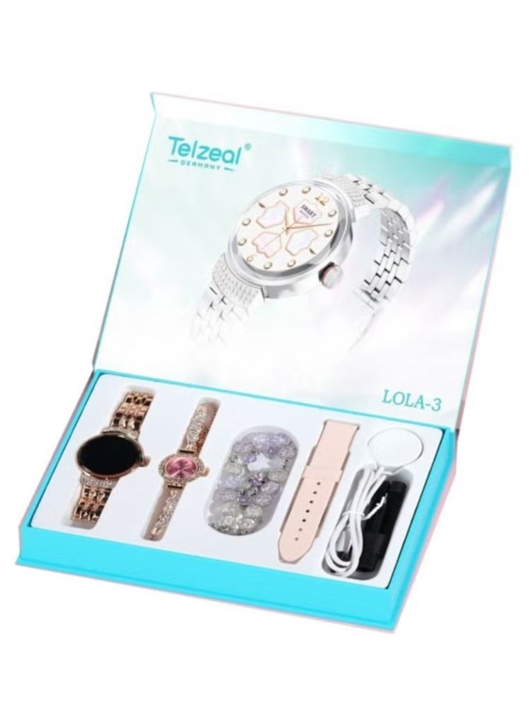 Compare Lola 3 Round Shape Ladies Smart Watch – Stylish Gold Analog Watch Bracelet, Wireless Charger, Elegant Design, Fitness Tracker, Smart Features for Women at KSA Price