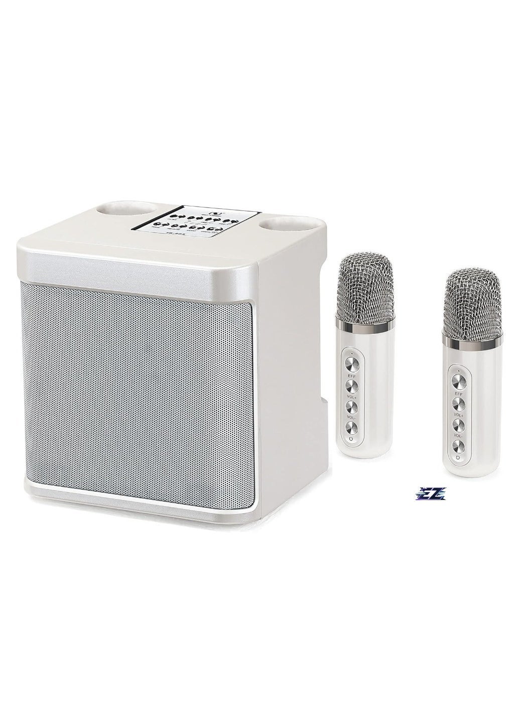 Compare Rechargeable Speaker & Microphone Set  1 HD Sound Speaker & 2 Voice Changing Microphones, Portable Stereo Soundbox with Deep Bass, HiQuality Sound, Beige – Perfect for Parties, Karaoke, and Outdoor Fun at KSA Price
