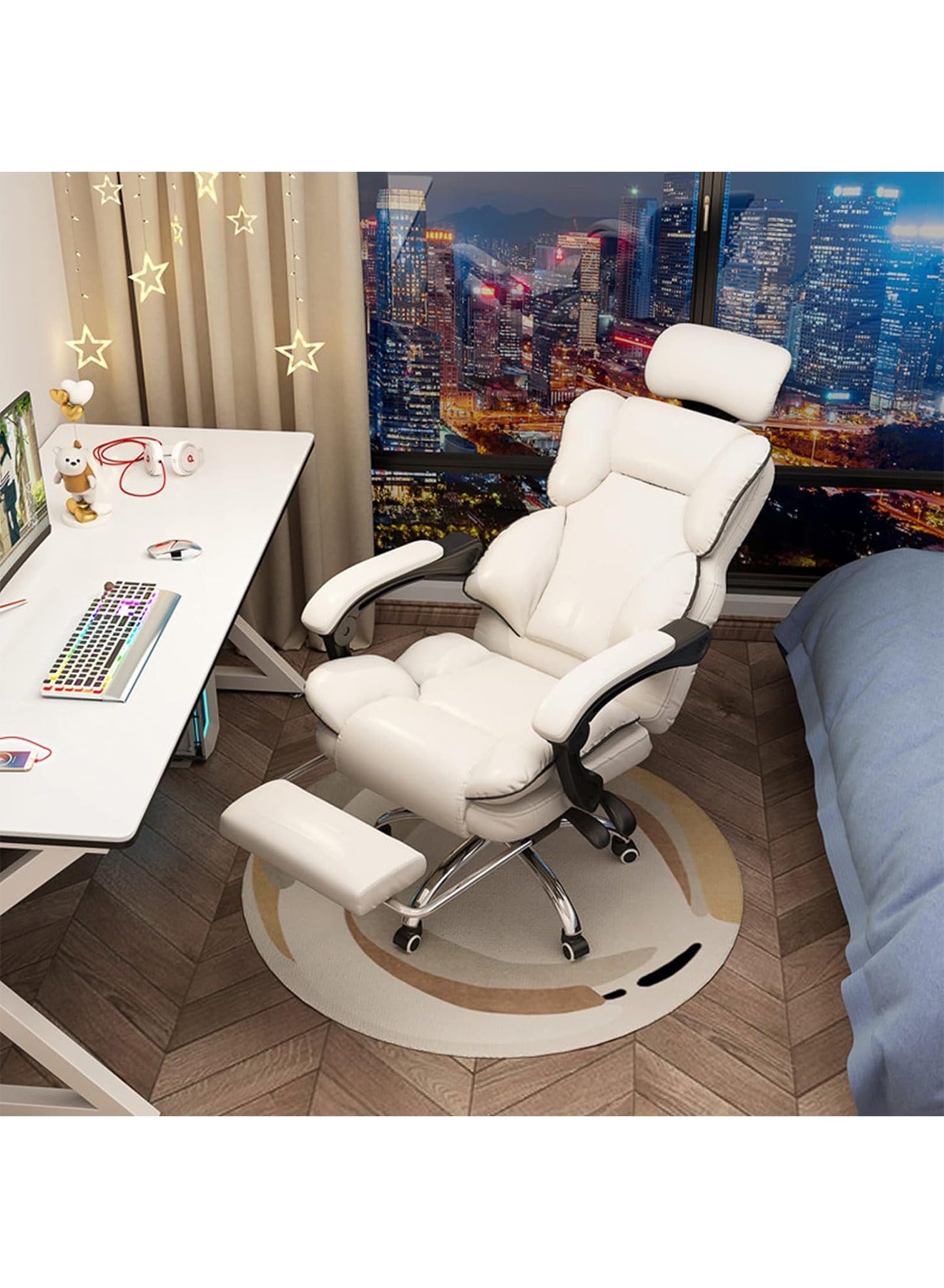 Compare Ergonomic Desk Computer Chair High Back Gaming Office Chair with Lumbar Support Adjustable Swivel Retractable Footrest and ArmRest at KSA Price