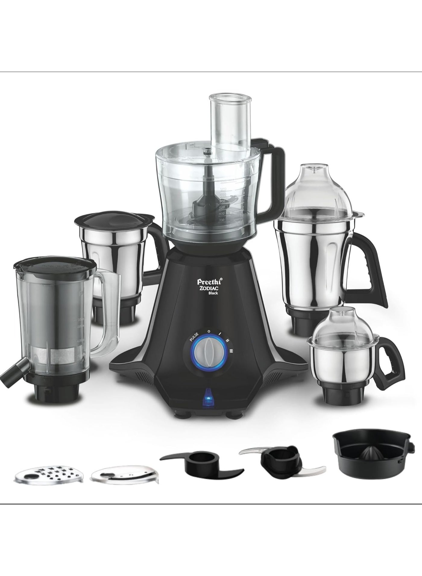 Compare Zodiac Mixer Grinder for Kitchen, 5 Jars Mixie with Chutney Jar, Dry Grinding, Batter Grinding, Juicer & Masterchef Jar for choppinggrating 1.5 L 750 W MG261 Black at KSA Price