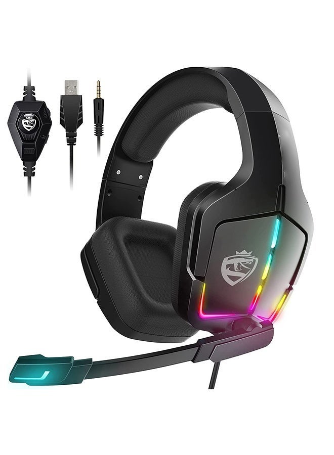Compare Gaming Headset PS5 Headset PS4 Switch PC xboxone Headset with Microphone Dynamic RGB LED Effect Gamer Headsets for Computer Laptop 3.5mm Wired Stereo Bass Over Ear Mic Gaming Headphones at KSA Price