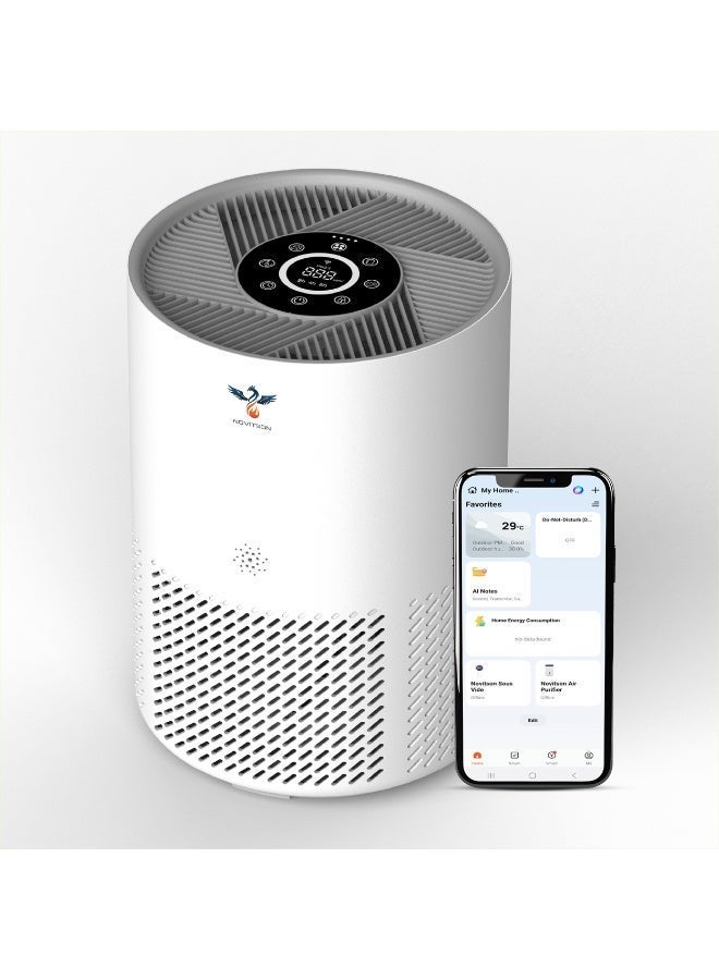 Compare Novitson Air Purifier for Home | H13 True HEPA Filter | CADR 350m³h | Covers 45 sqm | WiFi Smart Control | Auto & Sleep Mode | Air Quality Indicator | Ionizer | Child Lock NAP7350W , White at KSA Price