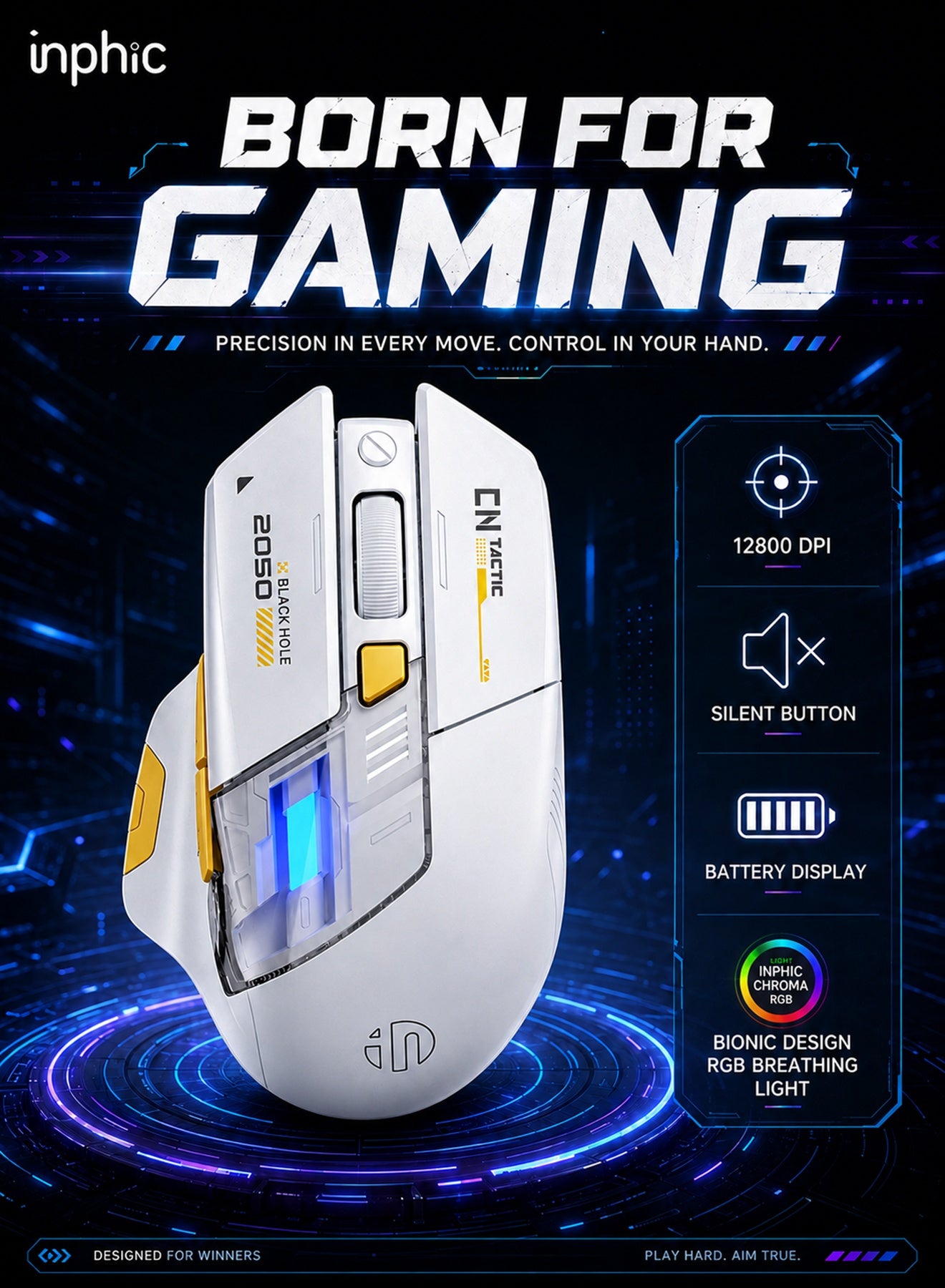 Compare Wireless Gaming Mouse, TriMode Mouse Gaming with 12800 Adjustable DPI, 7 RGB Lighting & 6 Buttons, TypeC Rechargeable for Laptops, PC, Computers, Wireless White at KSA Price