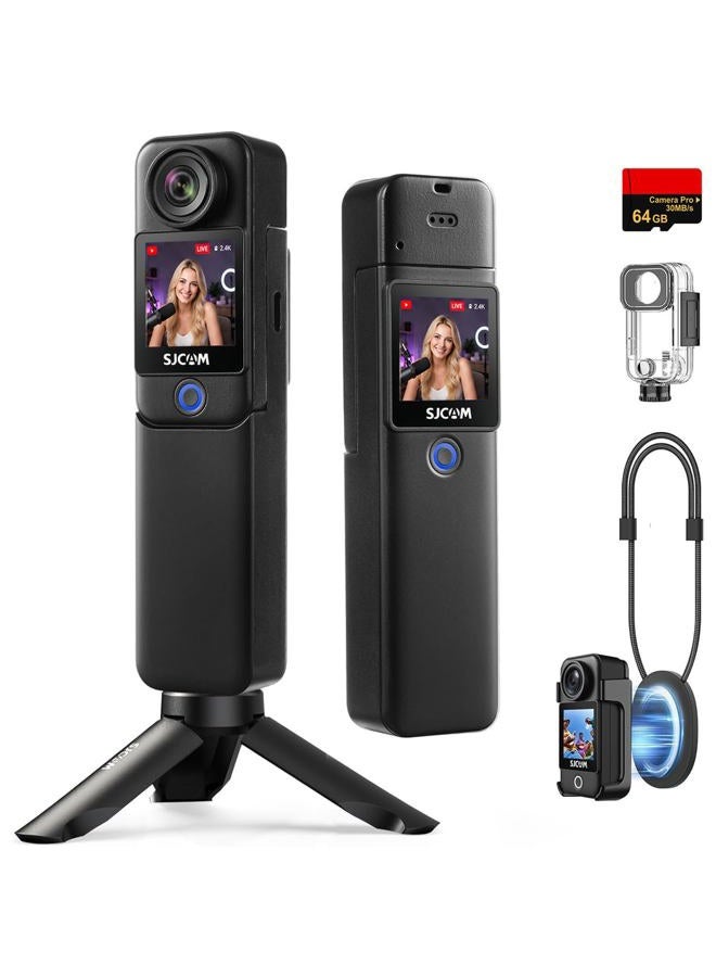 Compare SJCAM C300 Vlogging Combo, 4K Pocket Action Camera,7Hour Power,6Axis Stabilization,DualTouch Screen 154° Wide FOV Video Body Camera,Waterproof,Live Streaming,with Accessories Kits,64G Card,Black at KSA Price