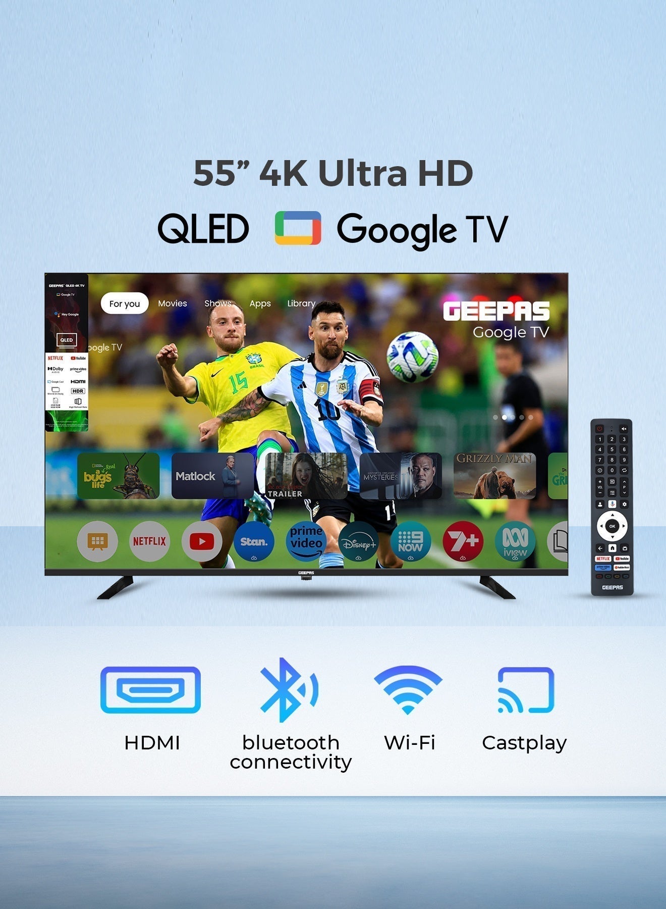 Compare 55 4K Ultra HD QLED Google TV | Sharp Picture with Sleek Design, with Builtin Apps | Dolby Audio, HDMI & USB Connectivity | Voice Remote with Google Cast | GLED5505GTQLD at KSA Price