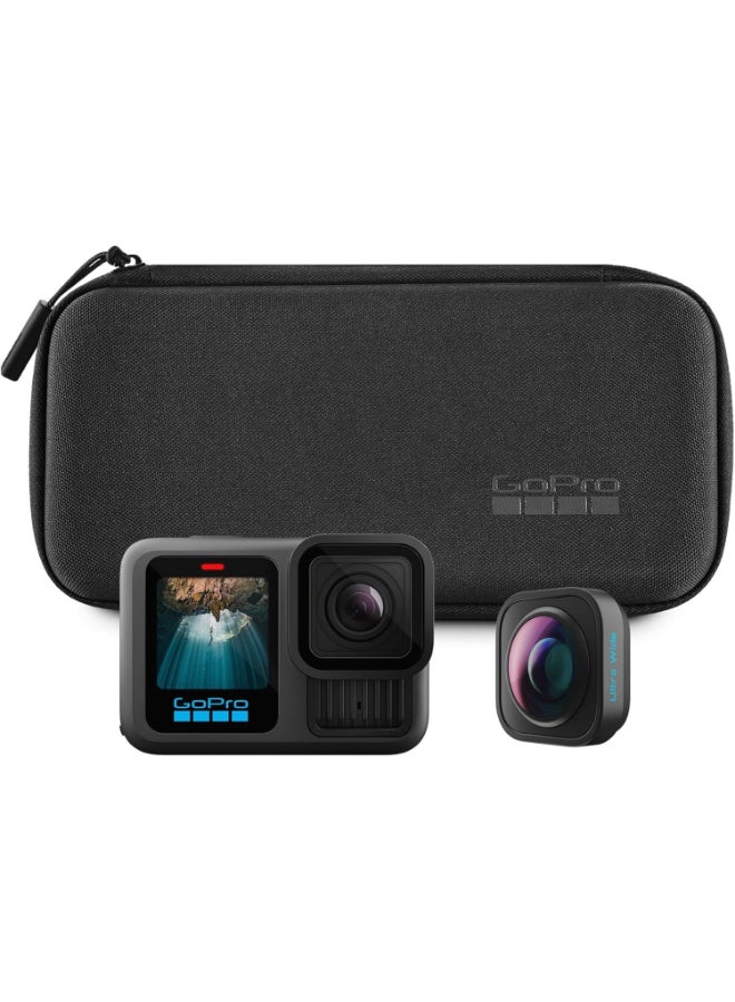Compare HERO13 Black Ultra Wide Edition  Waterproof Action Camera with 5.3K60 Video, 27MP Photo, Boosted 177degree FOV + Compatability with HBSeries Lenses  with Official GoPro UAE Warranty at KSA Price