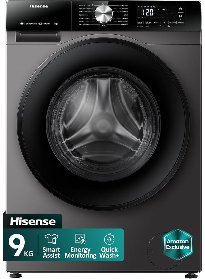 Compare Hisense, 9 kg, Washing Machine, Inverter, 15 Programs, Grey, WF3S9043BT WF3S9043BT black at KSA Price