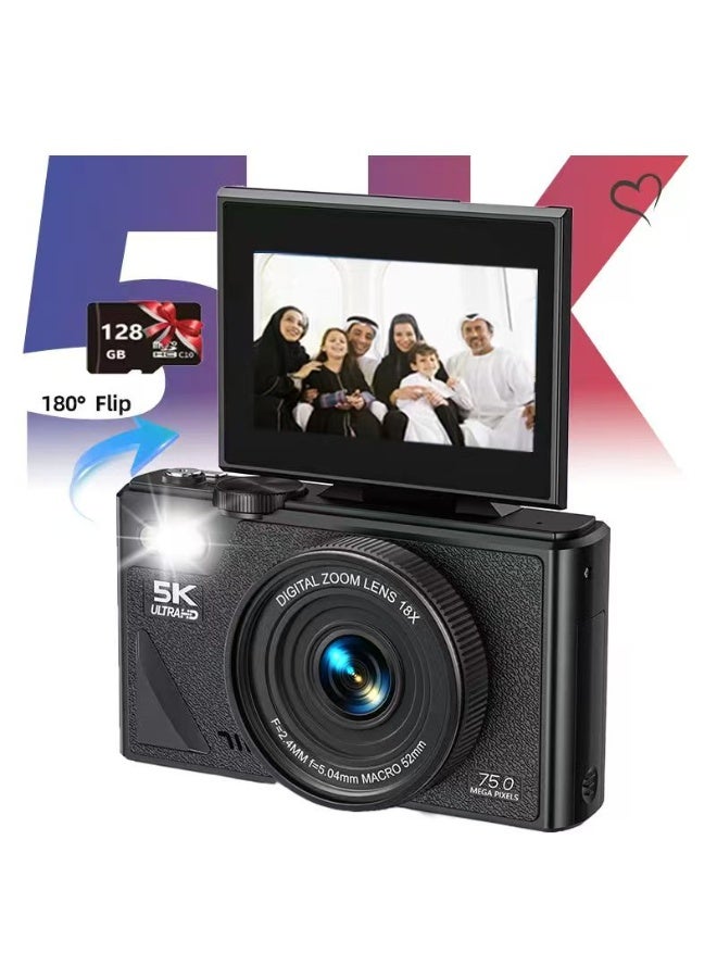 Compare Digital Camera, 5K Ultra HD with 128GB TF Card Included | 75MP HighResolution for Photography & Vlogging | 3inch 180° Flip Screen & 18X Zoom | Point and Shoot Camera for Kids, Teens & Young Adults at KSA Price