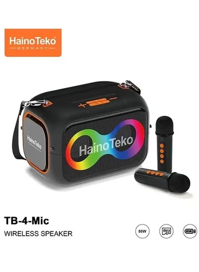 Compare TB4 Portable Wireless Bluetooth Speaker with Dual Wireless Microphones – 50W Output Power, RGB Party Lighting, Multifunction Button Controls, USBTFAUX Support, Powerful Bass, Black – Ultimate Sound Experience for Home, Parties, and Events at KSA Price