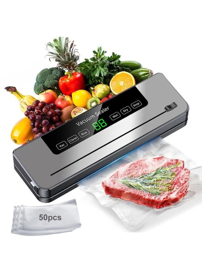 Compare Vacuum Sealer for Food 50 Vacuum Storage Bags, 5in1 Food Sealers Smart Kitchen Sealing Saver Cutter Digital Countdown Timer Moist Dry Mode Freshness Preservation at KSA Price