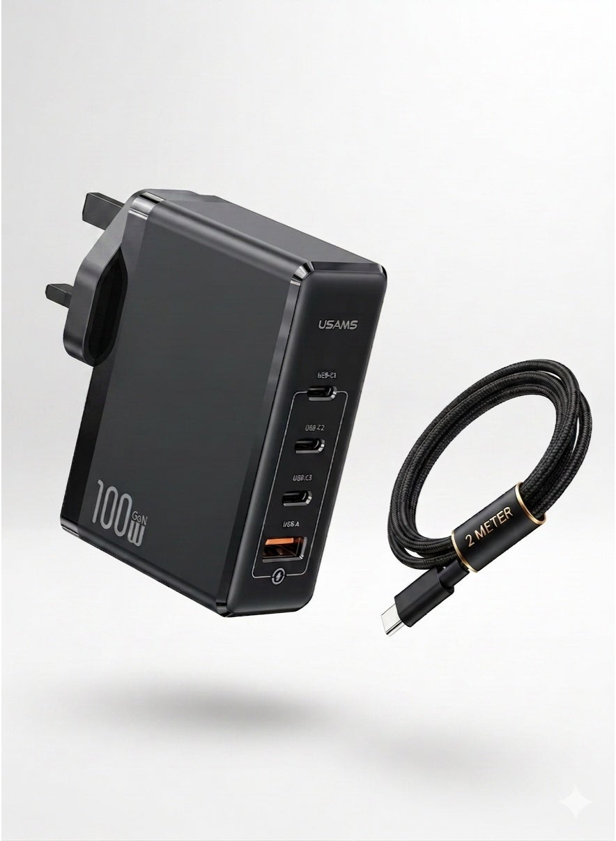 Compare PD100W 4Ports GaN USB C Fast Charger Laptop Charging Plug Type C Power Adapter Compatible With MacBook Pro Air iPhone 16 15 Series iPad Galaxy S24 S23 Ultra Steam Deck Laptops Tablets Black at KSA Price