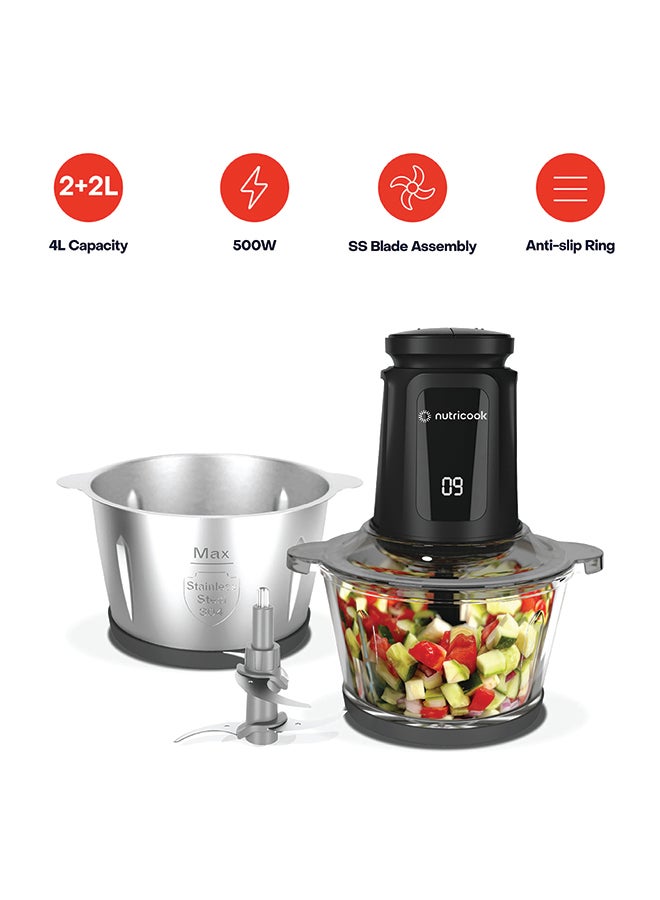 Multi-Purpose Glass Chopper & Mincer, 500W, 2+2L…