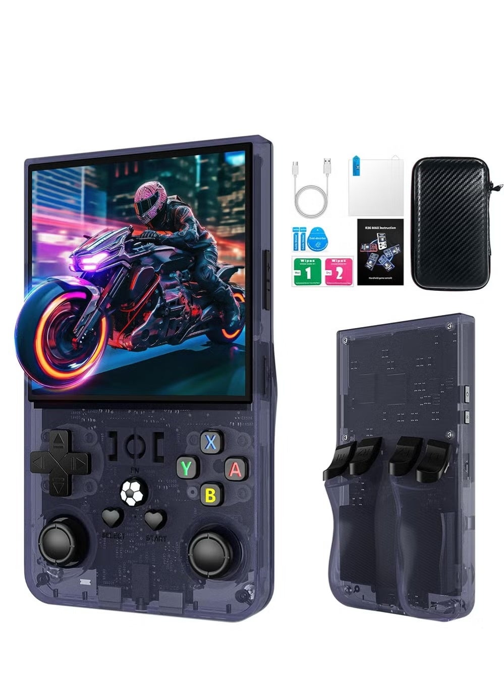 Compare R36MAX Portable Retro Handheld Gaming Console with 4.0 Inch HD IPS Display, 64GB Storage, BuiltIn Classic Games, Dual 3D Analog Joysticks, TV Output, Rechargeable Battery, Multi Emulator Gaming Device for Kids & Adults at KSA Price