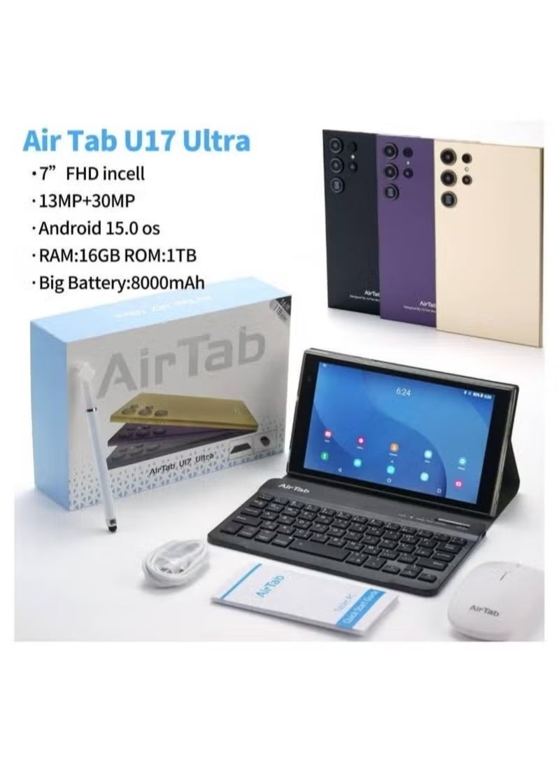 Compare U17 Ultra Smart Tablet with Arabic Keyboard – 7 FHD Display, 16GB RAM, 1TB Storage, 8000mAh Battery, HighPerformance Android Tablet, Lightweight Gold Tablet for Study, Business & Entertainment at KSA Price