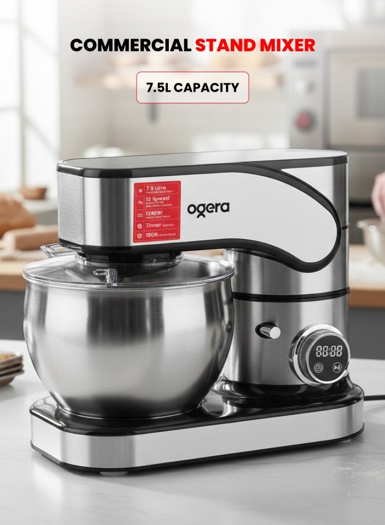 Compare 1300W Stand Mixer 7.5L Stainless Steel Bowl, 12 Speeds with Pulse, TiltHead Home Baking Mixer for Bread, Pizza & Cake Dough, Digital Timer, Touch Control Panel, Heavy Duty Kitchen Machine, 2 Year Warranty at KSA Price