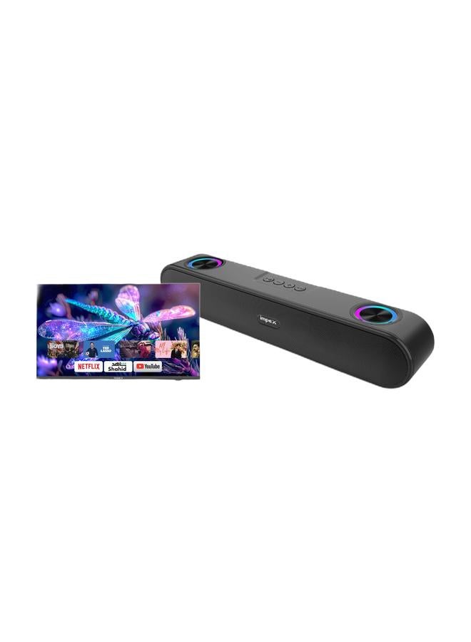 Compare 43Inch Full HD Smart LED TV  Android, Quad Core, Frameless, A+ Panel, WiFi, 2 HDMI, 2 USB, RJ45, 1920x1080 Resolution, 178° View, Slim Design, 2 Year Warranty  Gloria 43 Smart Black & Bluetooth Speaker with 1600W PMPO, 2000mAh Battery, Bluetooth  at KSA Price