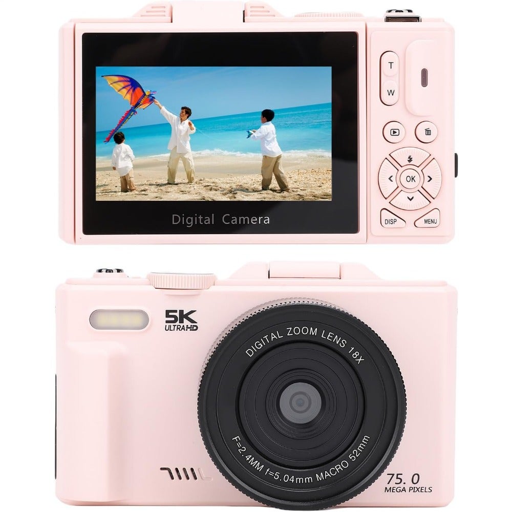 Compare 5K Digital Camera for photography beginners and teens, WiFienabled 5K 75MP sensor, 18X digital zoom, 3.0inch 180 flip screen, compact design with AF auto focus at KSA Price