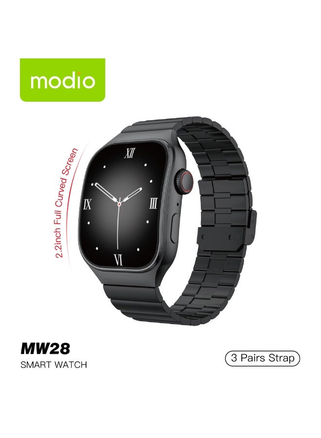 Compare Modio MW28 Smartwatch with 2.2 Inch Curved IPS Display 3 Interchangeable Straps and Charging Cable Designed for Ladies and Gents Black at KSA Price