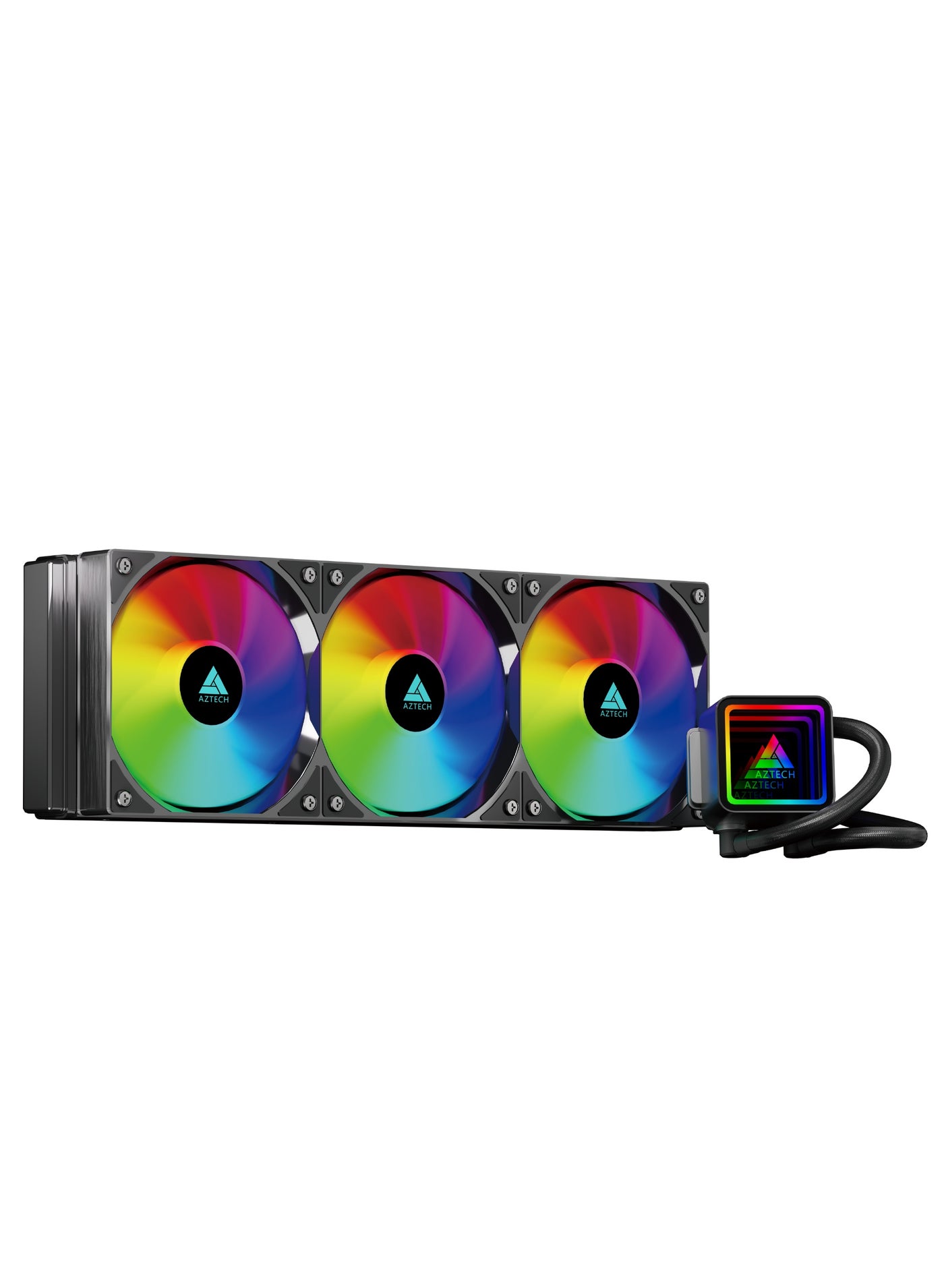 Compare AZTECH 360mm AIO Liquid CPU Cooler Triple PWM ARGB Fans Infinite Mirror Pump Copper Base 280W TDP High Performance Water Cooling for Gaming PC Intel LGA1700 AMD AM5 AM4 at KSA Price