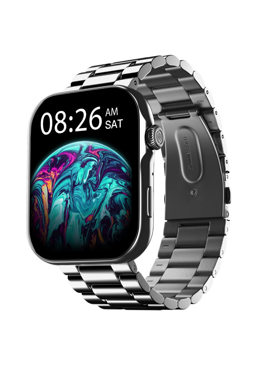 Compare Colorfit Ultra 3 Bluetooth Calling Smart Watch With Biggest 1.96 Amoled Display, Premium Metallic Build, Functional Crown, Gesture Control With Silicon Strap Glossy Silver: Elite Edition at KSA Price