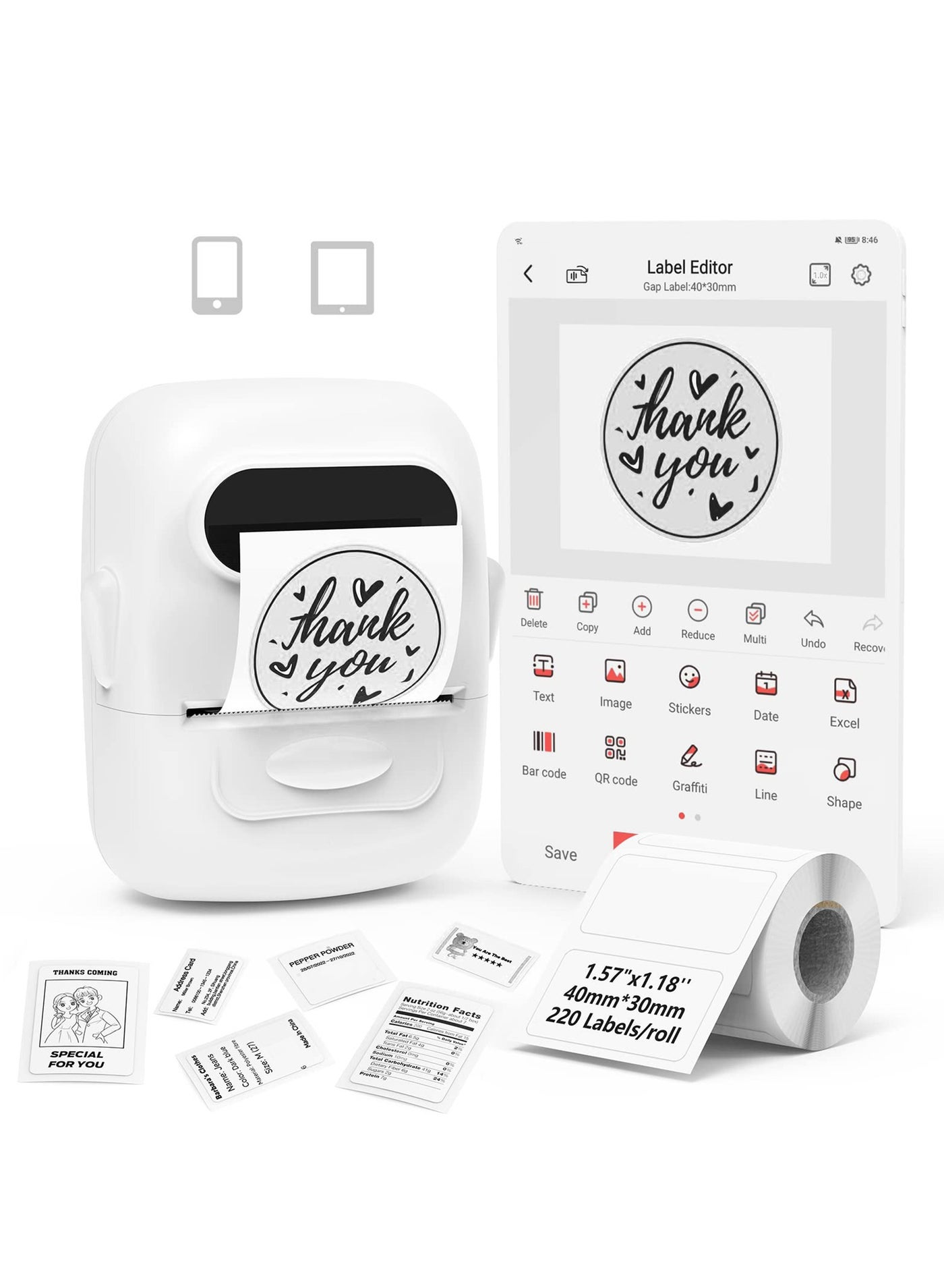 Label Maker Machine with Tape Barcode Label Printer…