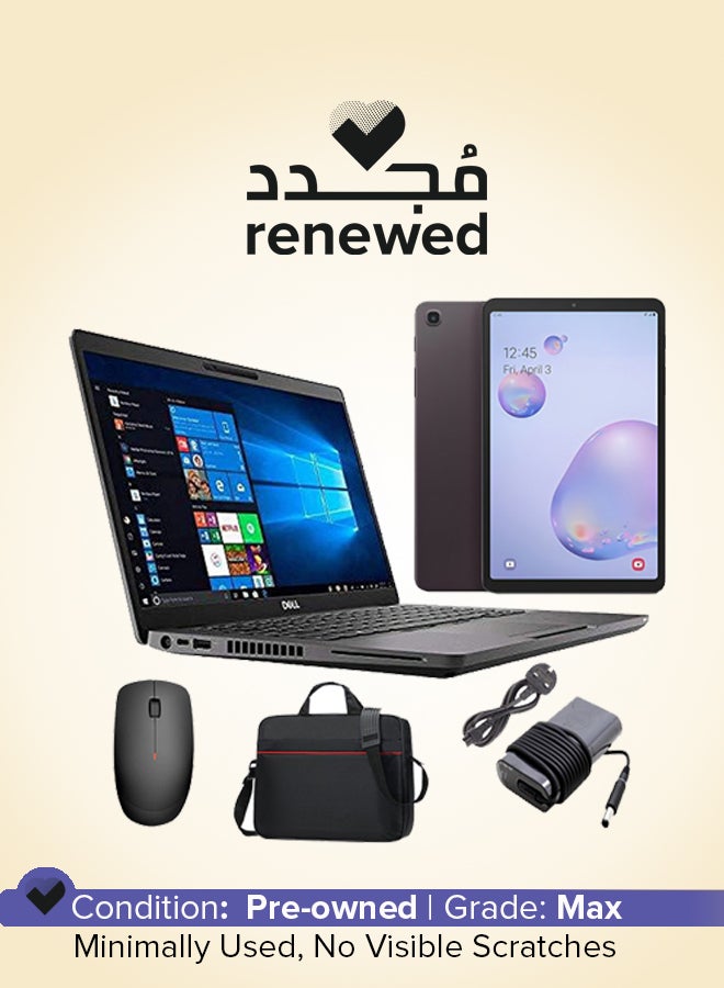 Compare Renewed  Latitude 5400 Notebook With 14Inch Display,Core i5 8365U8th GenQuadCore16GB RAM256GB SSDIntel UHD GraphicsWindows 10 Pro + Samsung Galaxy tablet Tab A with 32gb storage + Laptop bag Generic + Generic Wireless mouse + Laptop charger Combo Deal English Black at KSA Price