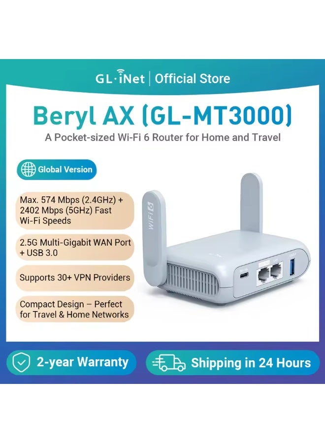 Compare GL.iNet GLMT3000 Beryl AX Portable Travel Router, PocketSized WiFi 6 Wireless Travel Gigabit Router, with OpenVPN & Wireguard for Public & Hotel WiFi Use, Suitable for CruiseRVAirplaneHotel at KSA Price