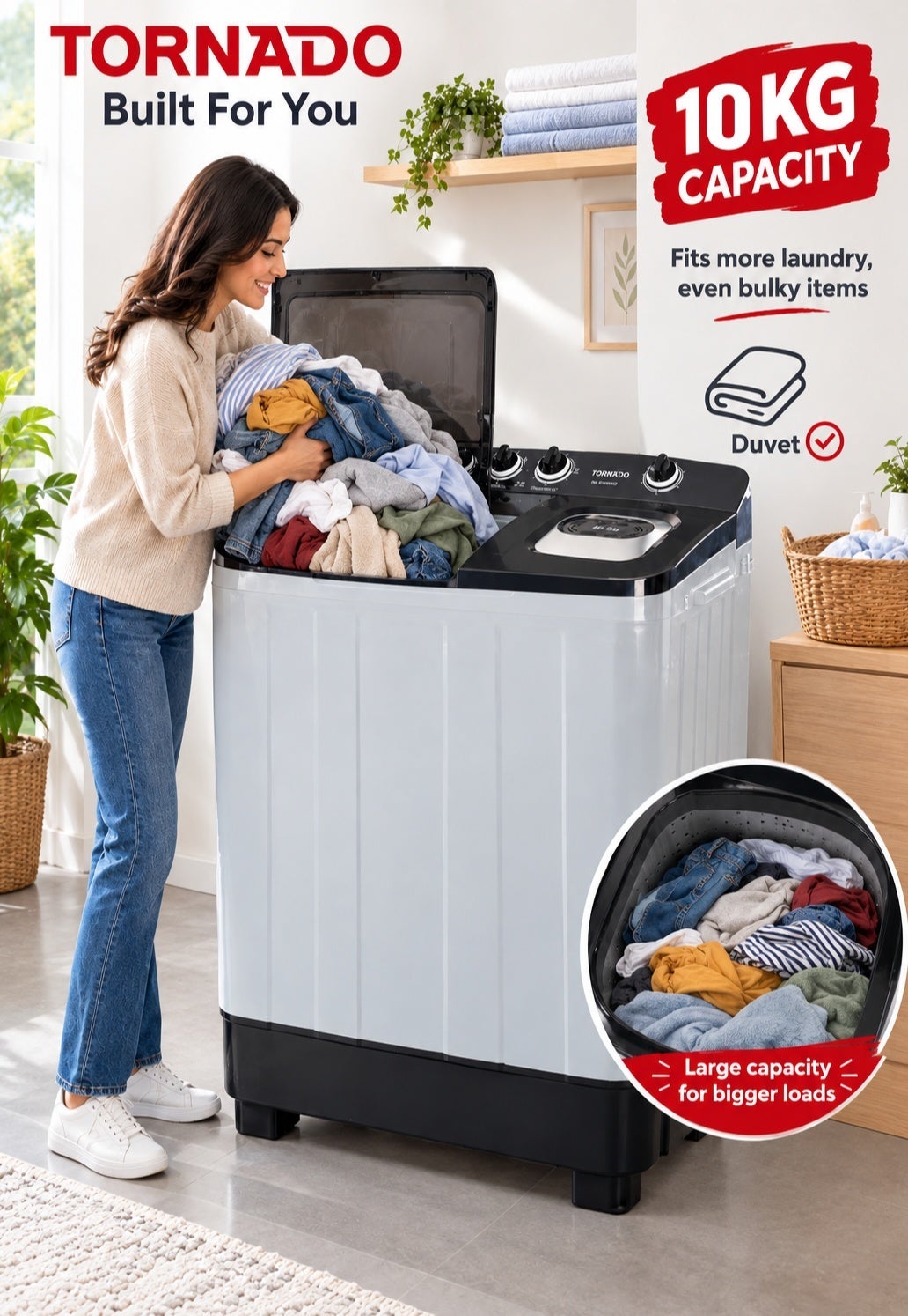 TORNADO Twin-Tub Semi-Automatic Washing Machine, 10…