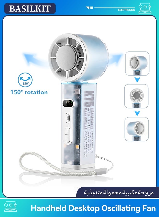 Compare Handheld Desktop Oscillating Fan, 4000mAh Portable Cooling Fan , LED Camping Light and High Speed Turbo Fan, Personal MakeupEyelash Fan, Pocket Fan with 5 Speeds ，Portable Cooling Fan for Home and Outdoor，Gradient Blue at KSA Price
