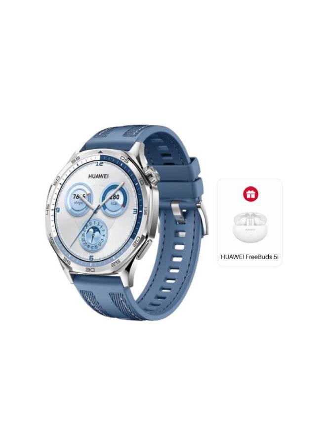 Compare WATCH GT5 46mm Smartwatch, up to 14 Days Battery Life, Allnew Running and Cycling Sports Smart Watch, SharpEdged Design, Health Tracking, Compatible with iOS and Android with Freebuds 5i Blue at KSA Price
