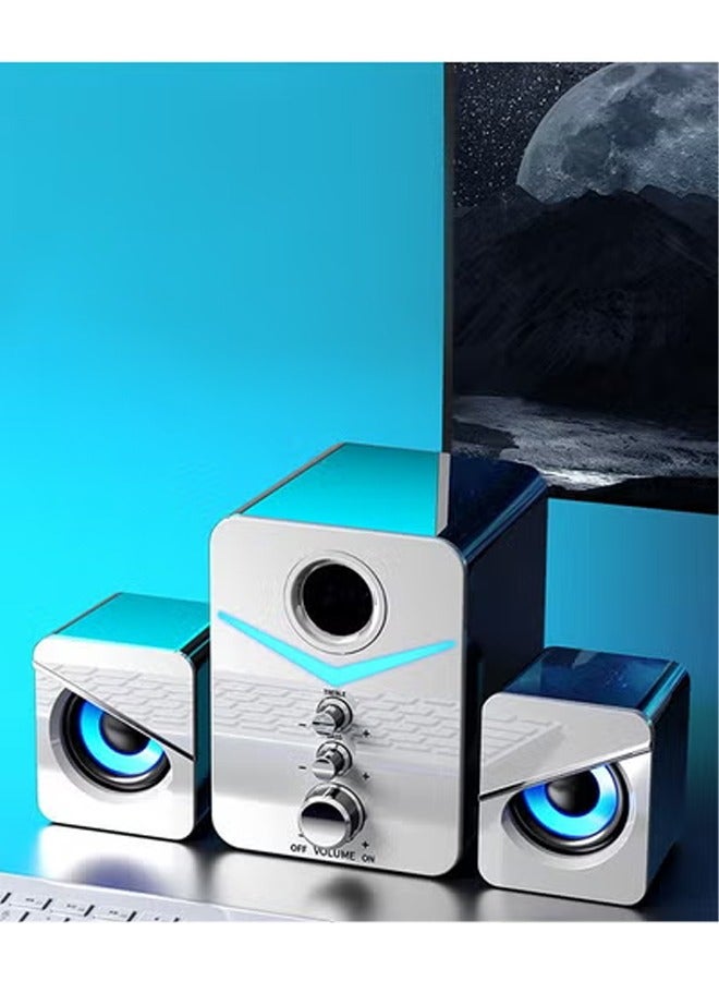 Compare Computer speaker, home desktop speaker three piece set, USB power supply, with audio interface, with colorful lights, suitable for laptops, tablets, phones at KSA Price