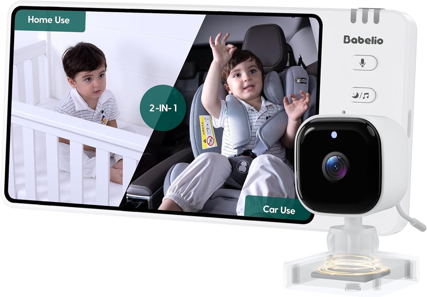 Compare BABELIO Wireless Baby Car Camera with 8 H Battery 2in1 Car Home DualUse Baby Monitor Night Vision 5 HD Clear View 150 WideAngle Lens 360 Rotatable Easy Install White Monitor at KSA Price