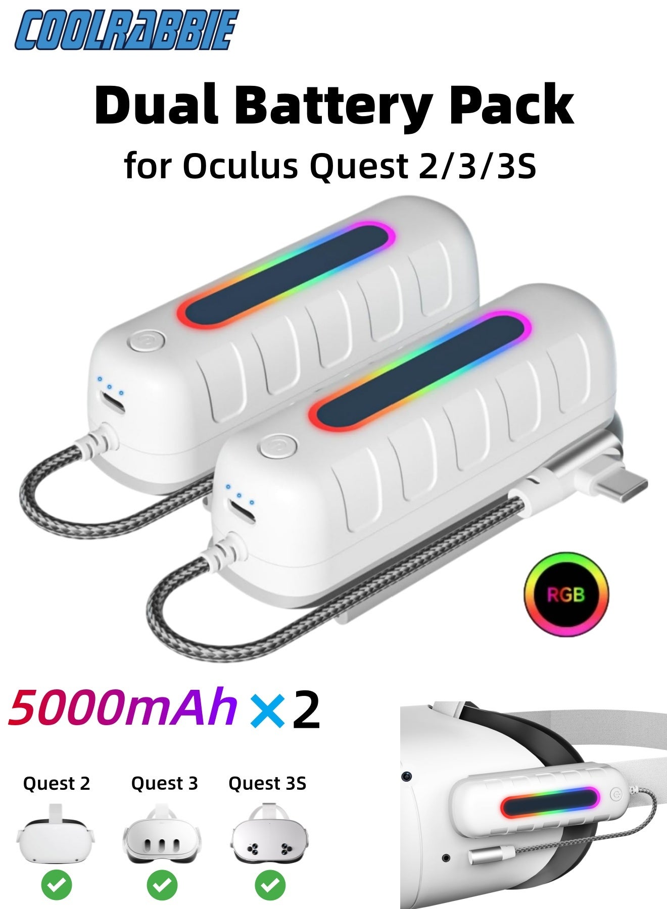 CoolRabbie 2 RGB Battery Pack for Oculus…