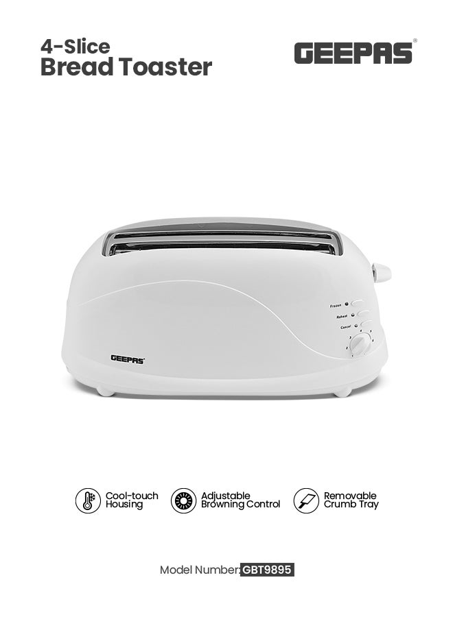 Compare 4 Slices Bread Toaster  Crumb Tray, Cord Storage, 7 Settings with Cancel, Defrost & Reheat Function |Removable crumb tray |2 years warranty 1100 W GBT9895 White at KSA Price