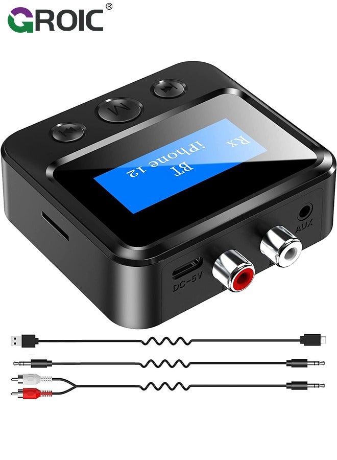 Compare Bluetooth 5.1 Audio Adapter Transmitter Wireless Receiver Adapter3.5mm, AUX, RCA, TF, Low Latency Wireless Audio Adapter Bluetooth AUX Adapter for TV PC Car Home Stereo System Speakers, LCD Display at KSA Price