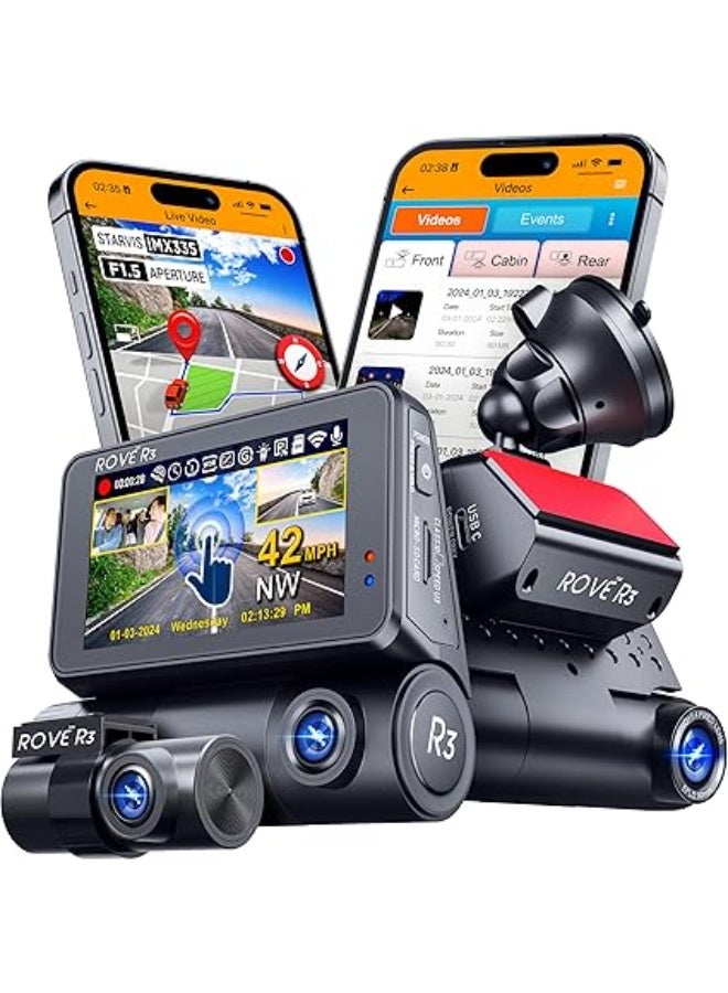 Compare R3 Dash Cam, 3” IPS Touch Screen, 3 Channel Dash Cam Front and Rear with Cabin, 5.0 GHz WiFi, Builtin GPS, 2K1440P+1080P+1080P, 24HR Parking Monitor, Supercapacitor, Supports up to 512GB Max at KSA Price