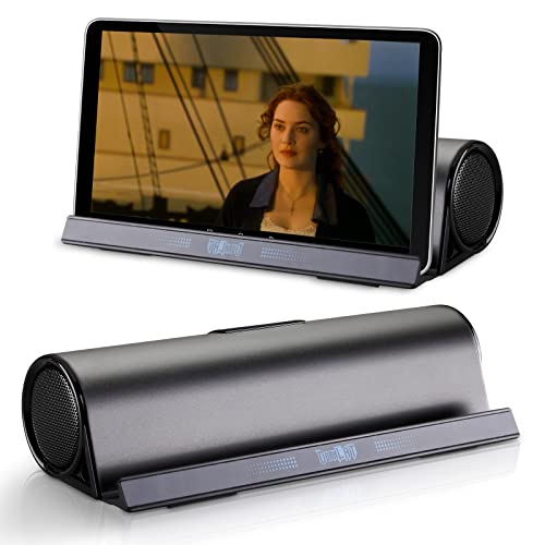 Compare DORNLAT Wireless Bluetooth Speakers, Portable Phone Tablet Stand Holder Speaker, Dual Drivers Stereo Dock Speaker for iPad, Phone, Outdoor, Travel, Home Party Black at KSA Price