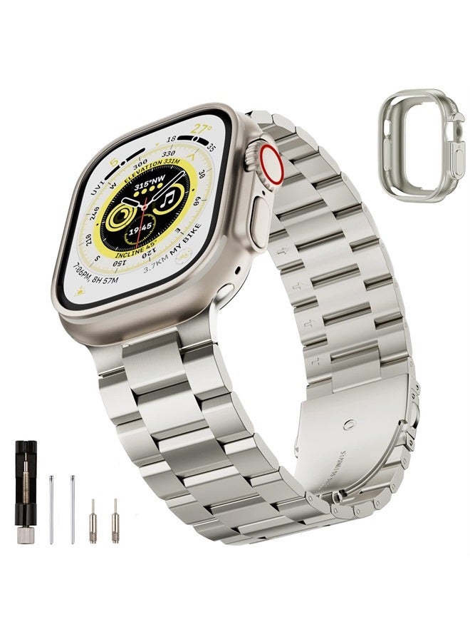 Compare Compatible with Apple Watch Band 49mm for Men Women, Stainless Steel Metal iWatch Band with Case for Apple Watch Ultra Starlight, 49mm at KSA Price