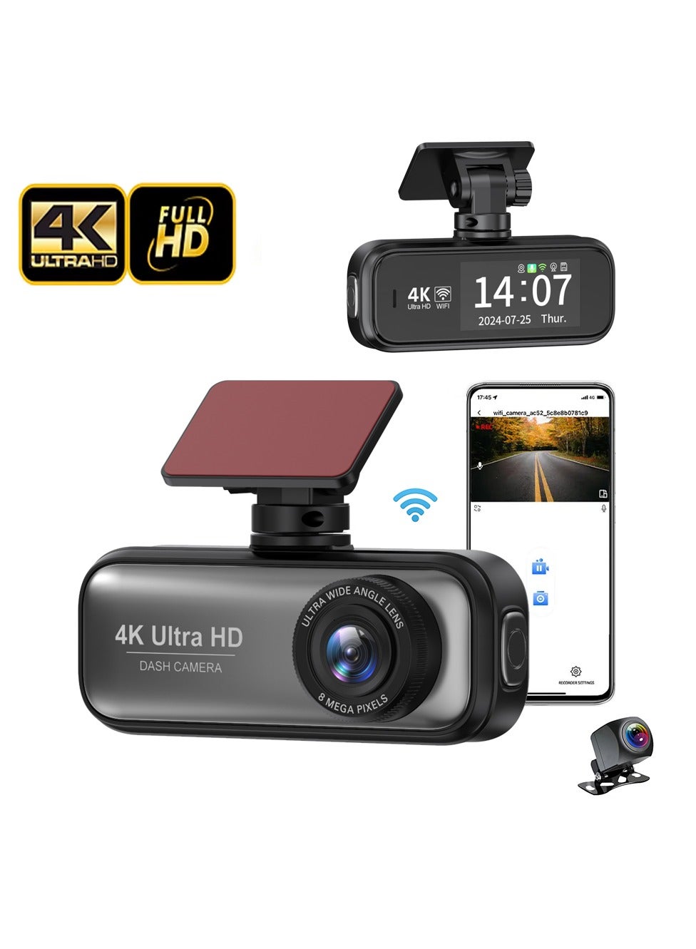 Compare V26 4K Dual Dash Cam with 1080P Rear Camera | 247 Parking Mode ACC Hardwire Kit Support | Builtin WiFi & GPS, GSensor, Loop Recording, Superior Night Vision & 170° Wide Angle | Includes 64GB Card & External GPS Module for Collision Evidence at KSA Price
