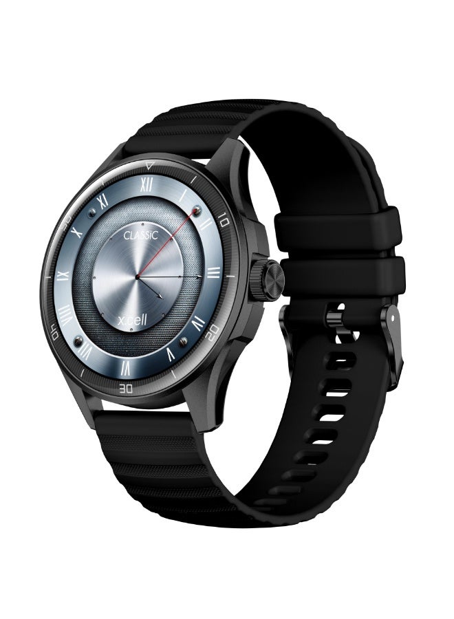 Compare Xcell Classic6 Smartwatch, 1.43 AMOLED Display, Bluetooth Calling, 2 Premium Straps, HeartRateBPSpO?, Multi Language, IP68, 7Day Battery, iOSAndroid Compatible Black Frame with Black Strap at KSA Price
