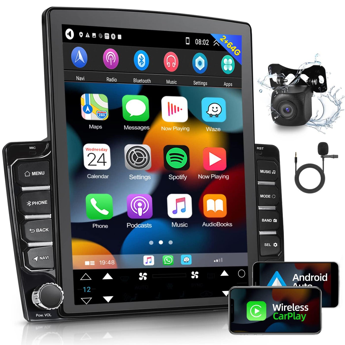 2G64G Android 13 Double Din Vertical Car…