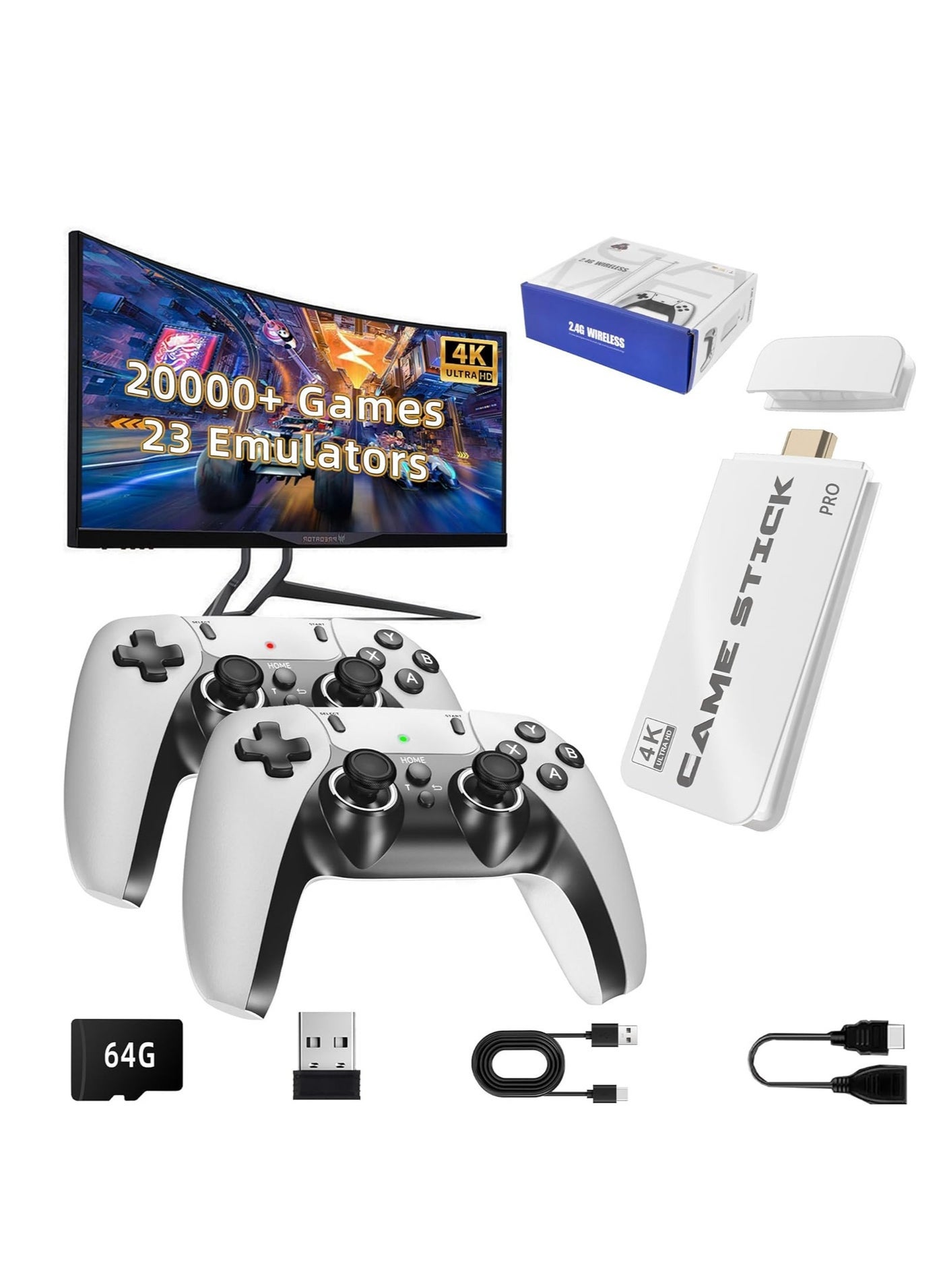 Compare Retro Game Console, Nostalgia Gaming Stick, Classic Video Games with 4K HDMI, Games and 19 Emulators, Upgraded Dual 2.4G Wireless Controllers 64GB at KSA Price