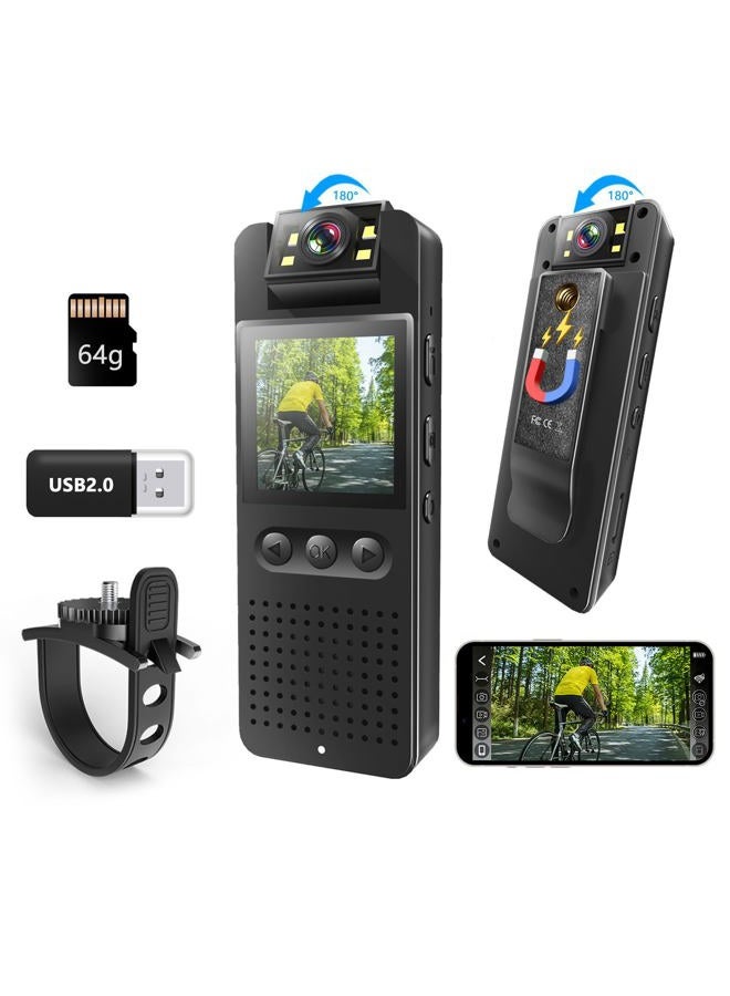 Compare Body Cam, Mini Action Sports Camera Video Camcorder with Magnetic Back Clip& Bike Bracket, Color Night Vision,16MP Photoshoot, 64GB TF Card, POV Body Cameras Helmet Camera for Bike Traveling at KSA Price