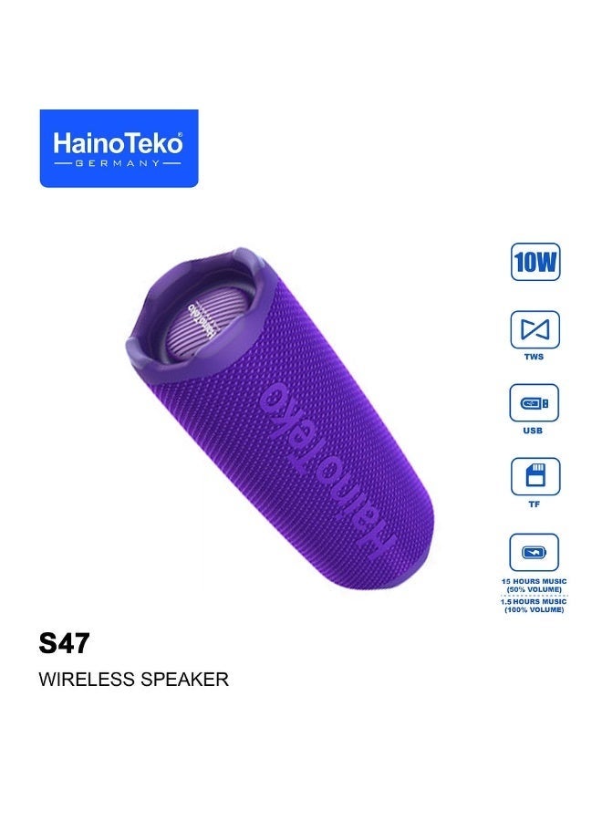 Compare S47 Wireless Bluetooth Speaker – 10W Powerful Sound, TWS Pairing, USB & TF Card Support, LongLasting Battery, Portable & Stylish Purple Speaker for Indoor & Outdoor Use at KSA Price