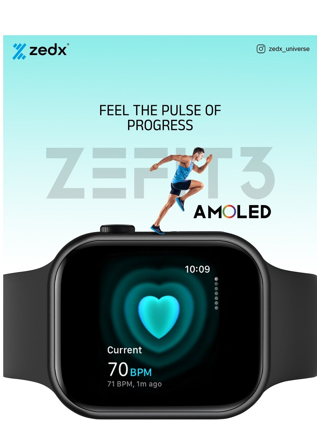 ZedX Zeefit 3 AMOLED Smartwatch – Full Screen, Fitness…