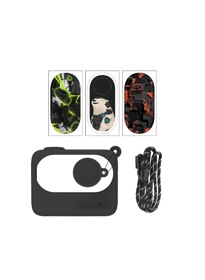 Compare Silicone Case Camera Sticker Lens Cover for Insta360 Go3, Protective Case with Lanyard AntiScratch Skin Camera Accessories, Host Lens Fully Wrapped, Waterproof for Travel, SportsBlack at KSA Price
