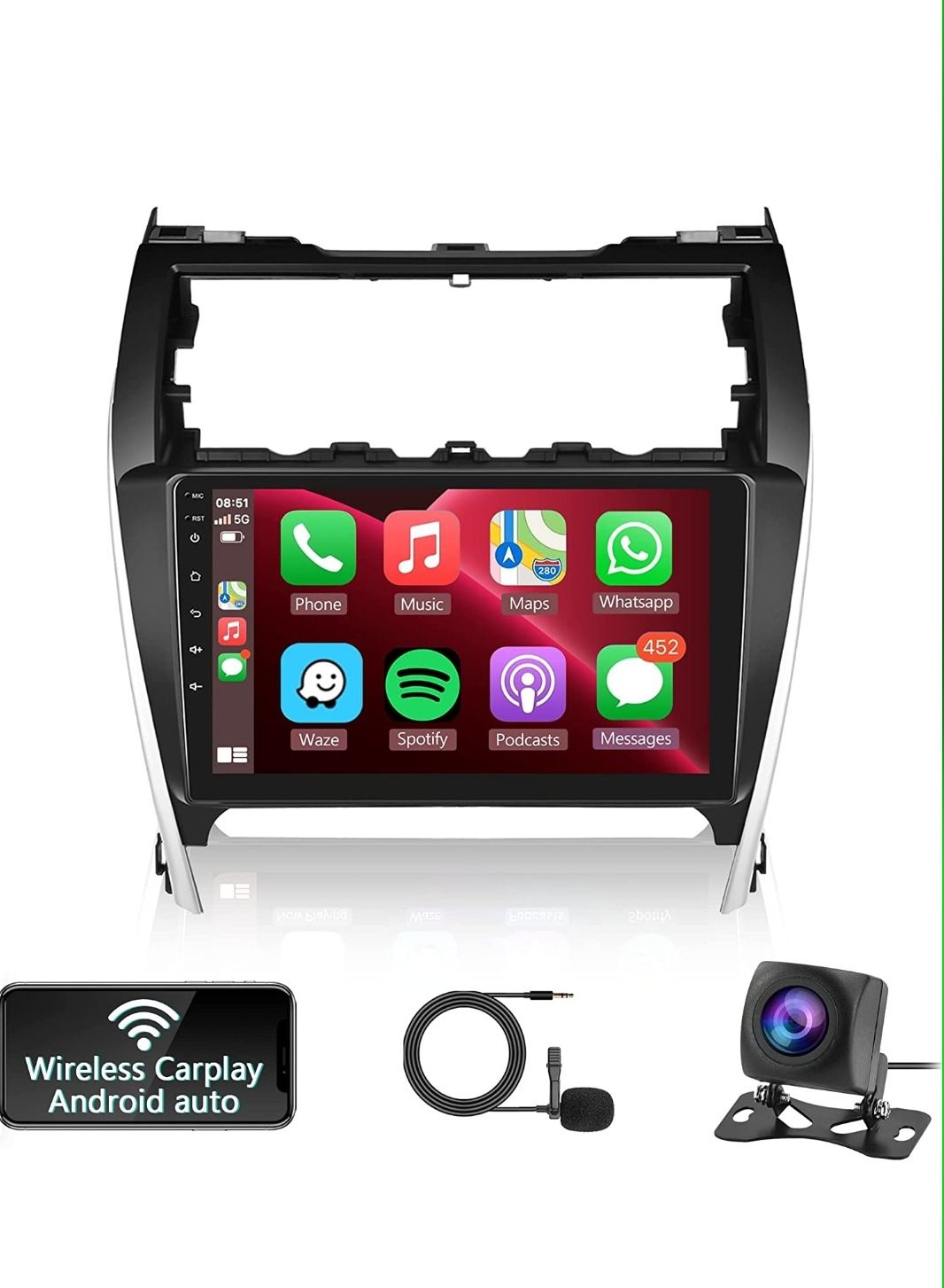 Compare Toyota Camry 2012 2013 2014 Android Screen 4GB RAM Support Apple Carplay Android Auto Wireless SIM Card Support Bluetooth included AHD Night Vision Camera Fast Interface at KSA Price